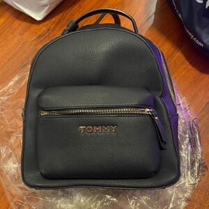 Tommy navy Blue Leather Backpack | Fashionable and Versatile | Almost Like New